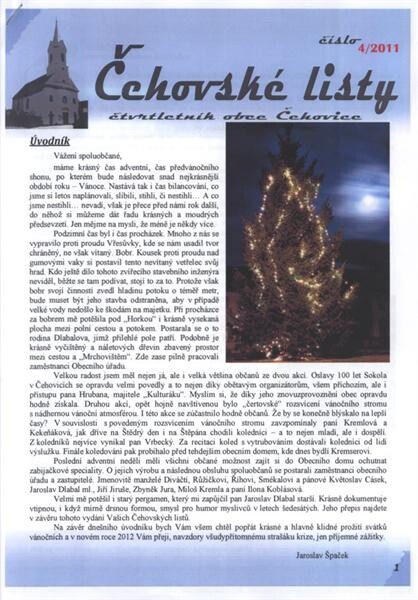 Čehovské listy : čtvrtletník obce Čehovice