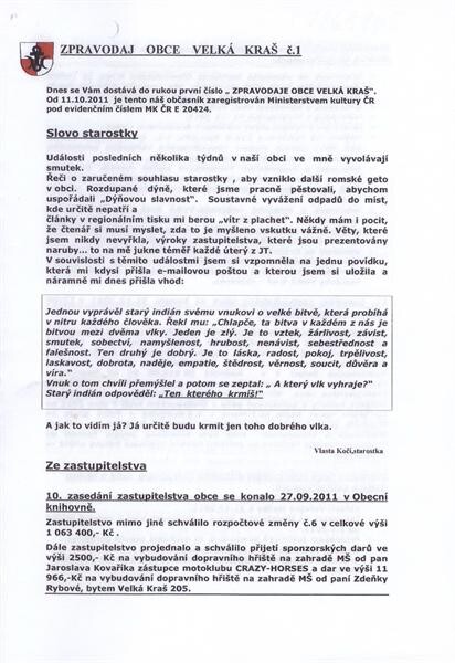 Zpravodaj obce Velká Kraš