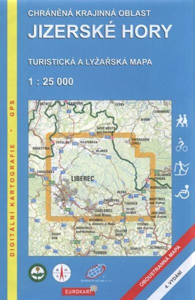 Chráněná krajinná oblast Jizerské hory turistická a lyžařská mapa