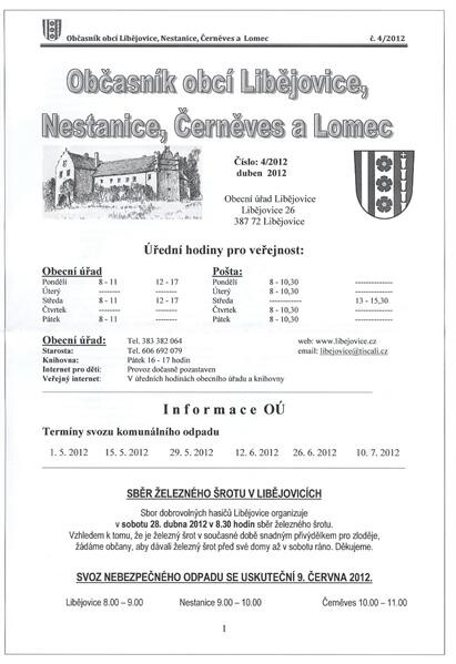 Občasník obcí Libějovice, Nestanice, Černěves a Lomec