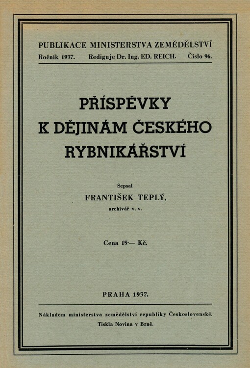 Příspěvky k dějinám českého rybnikářství