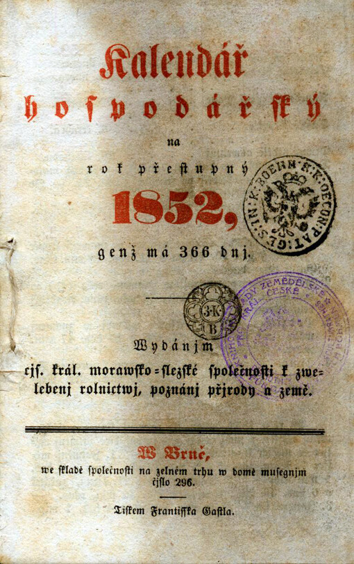 Malý hospodářský kalendář na rok ..., genž gest rok obyčegný a 365 dnj w sobě obsahuge