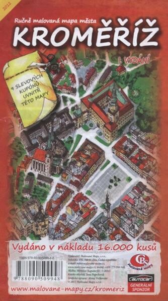 Ručně malovaná mapa města Kroměříž