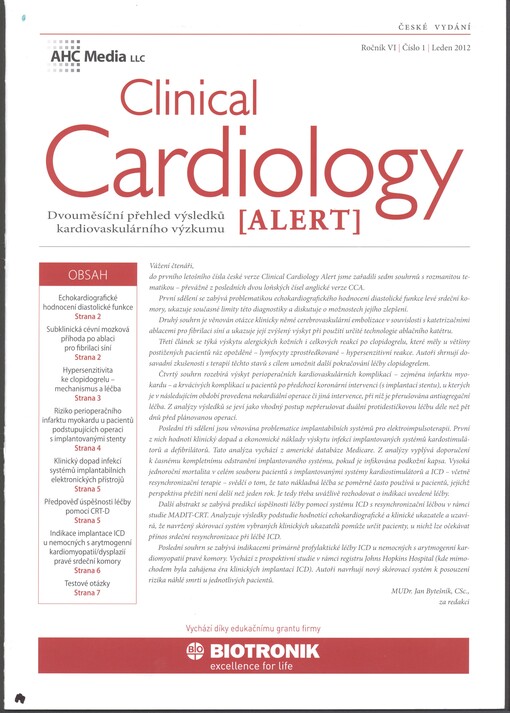 Clinical Cardiology Alert : dvouměsíční přehled výsledků kardiovaskulárního výzkumu : české vydání