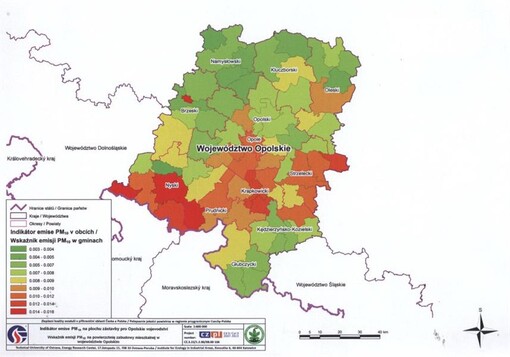Indikátor emise PM10 na plochu zástavby pro Opolskie vojevodstvíWskażnik emisji PM10 na powierzchnię zabudowy mieszkalnej w województwie Opolskim