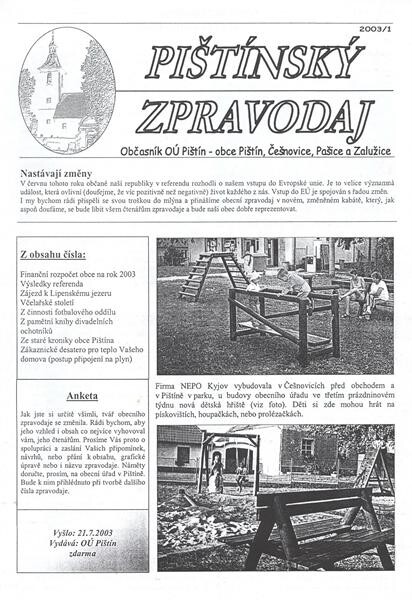 Pištínský zpravodaj :občasník OÚ Pištín - obce Pištín, Češnovice, Pašice a Zálužice