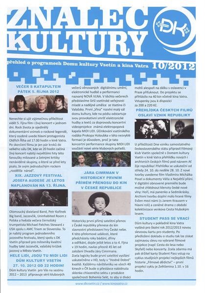 Znalec kultury :přehled o programech Domu kultury Vsetín a kina Vatra