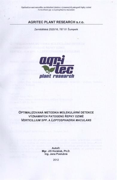 Optimalizovaná metodika molekulární detekce významných patogenů řepky ozimé Verticillium spp. a Leptosphaeria maculans