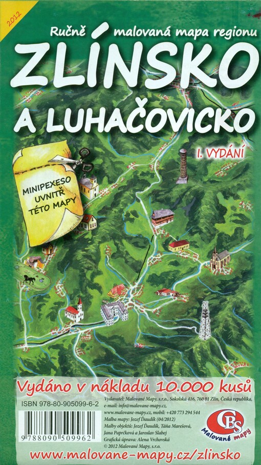 Ručně malovaná mapa regionu Zlínsko a Luhačovicko