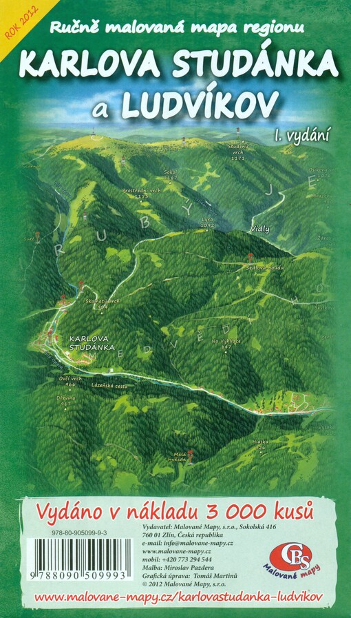 Ručně malovaná mapa regionu Karlova Studánka a Ludvíkov