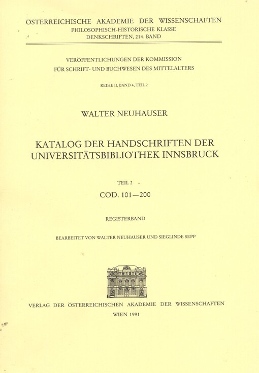 Katalog der Handschriften der Universitätsbibliothek Innsbruck