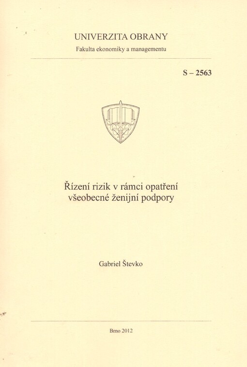 Řízení rizik v rámci opatření všeobecné ženijní podpory :studijní text