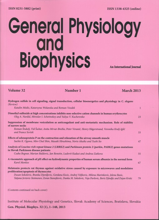 General physiology and biophysics :an international journal