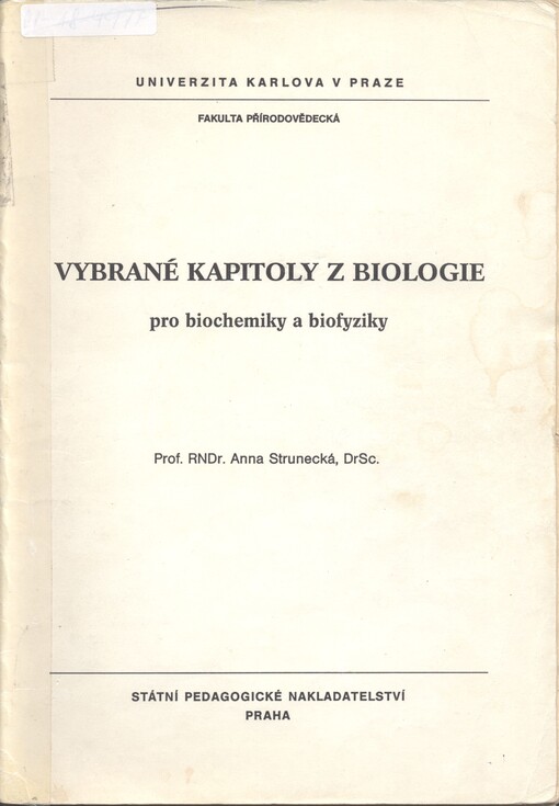 Vybrané kapitoly z biologie pro biochemiky a biofyziky: určeno pro posl. fak. přírodověd