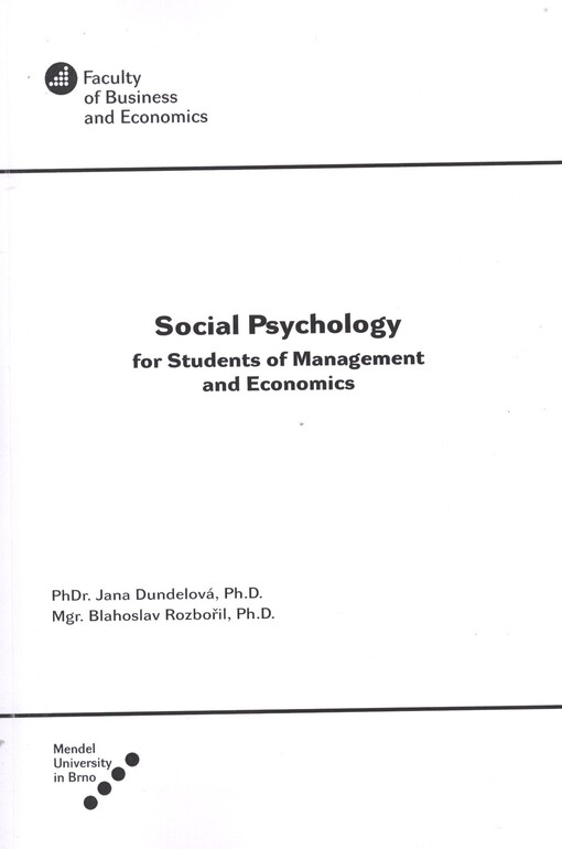 Social Psychology; for Students of Management and Economics