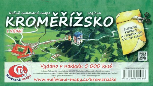 Ručně malovaná mapa regionu Kroměřížsko