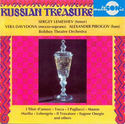 Famous opera arias from L'elisir d'amore, Tosca, I pagliacci, Manon, Martha, Fra Diavolo, Lohengrin, L'Italiana in Algeri, Snegurochka, Il trovatore, Eugene Onegin, Boris Godunov, Aleko