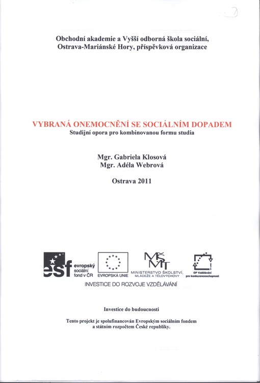 Vybraná onemocnění se sociálním dopadem :studijní opora pro kombinovanou formu studia