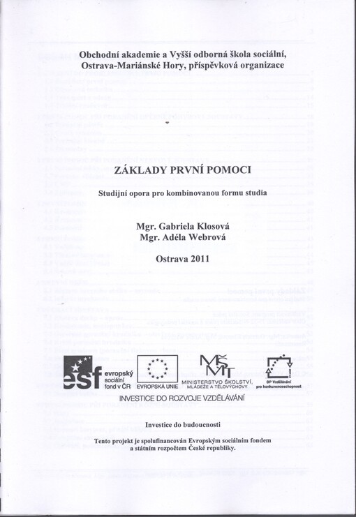 Základy první pomoci :studijní opora pro kombinovanou formu studia