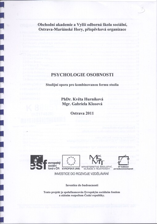 Psychologie osobnosti :studijní opora pro kombinovanou formu studia