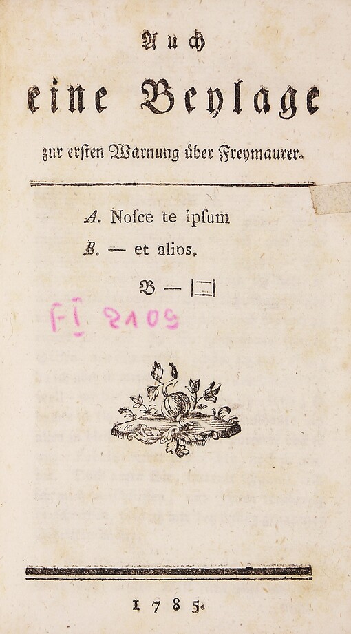 Auch eine Beylage zur ersten Warnung über Freymaurer