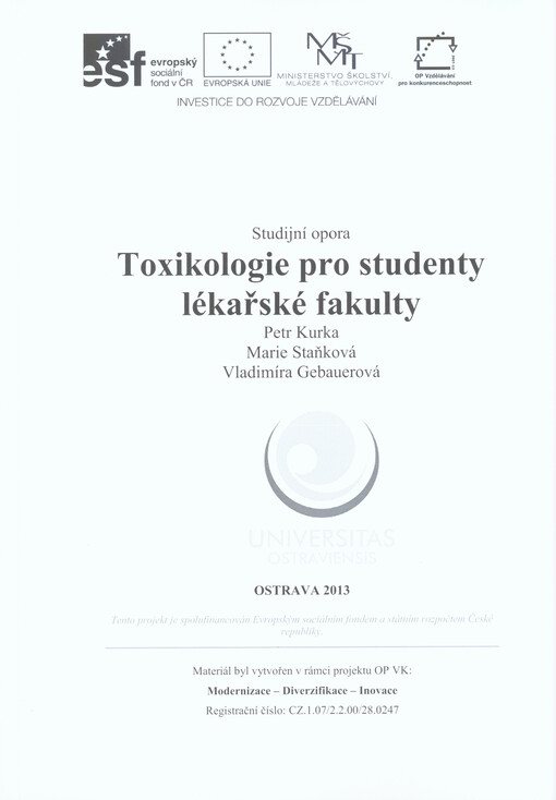 Toxikologie pro studenty lékařské fakulty :studijní opora