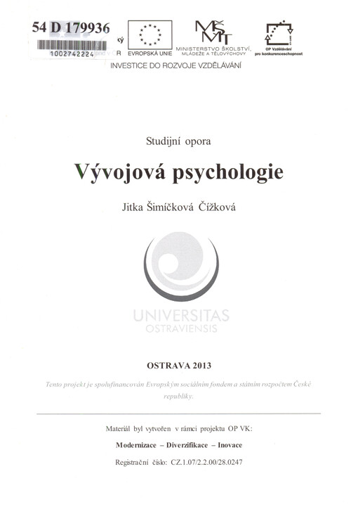 Vývojová psychologie :studijní opora