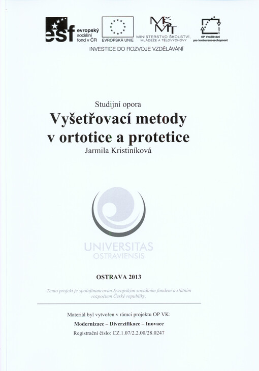 Vyšetřovací metody v ortotice a protetice :studijní opora