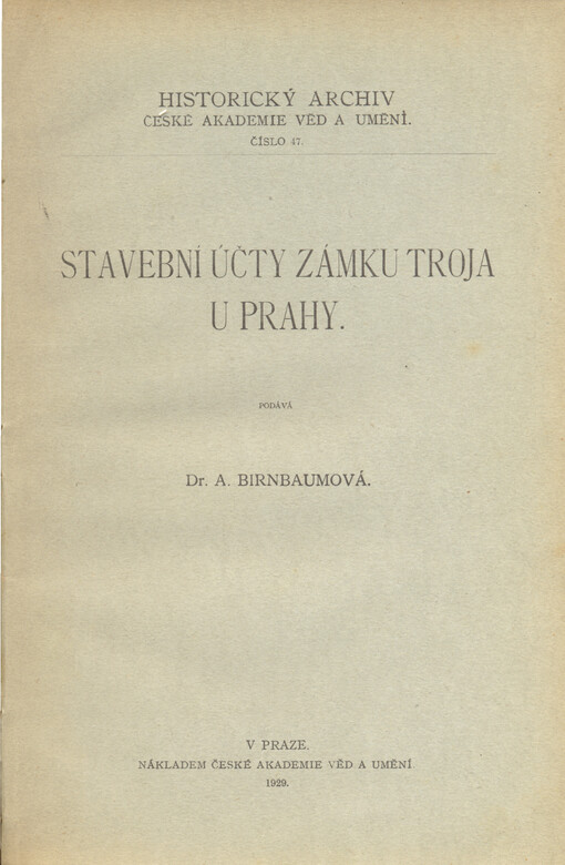 Stavební účty zámku Troja u Prahy