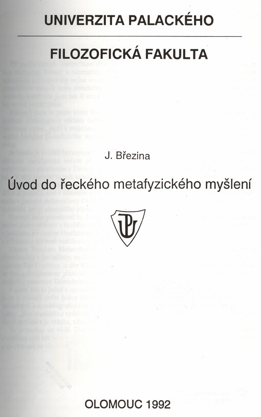 Úvod do řeckého metafyzického myšlení