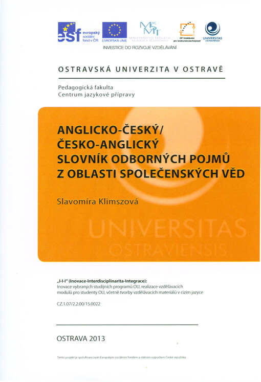 Anglicko-český, česko-anglický slovník odborných pojmů z oblasti společenských věd