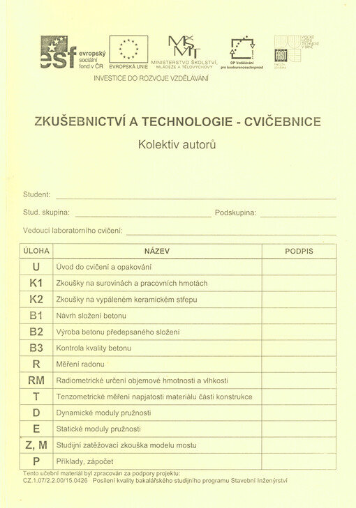 Zkušebnictví a technologie - cvičebnice