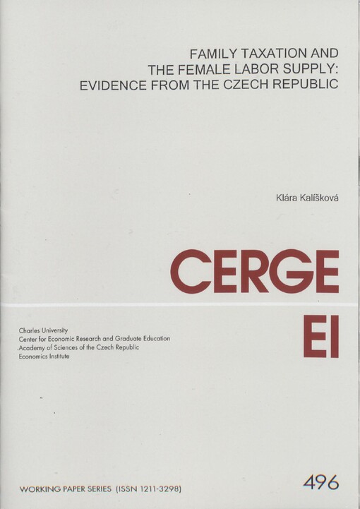 Family taxation and the female labor supply :evidence from the Czech Republic