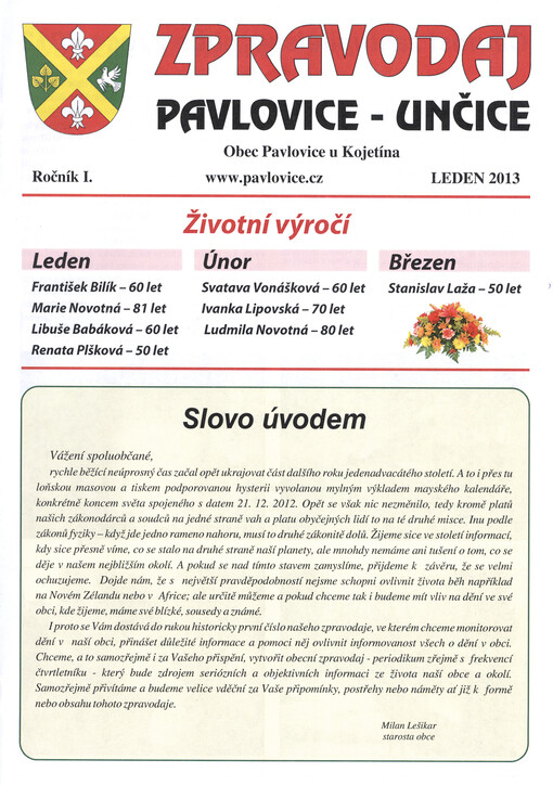 Zpravodaj Pavlovice - Unčice