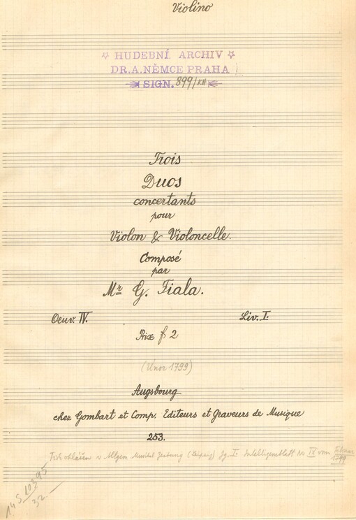 Trois duos concertants, oeuv. IV. Livr. I. pour violon & violoncelle /