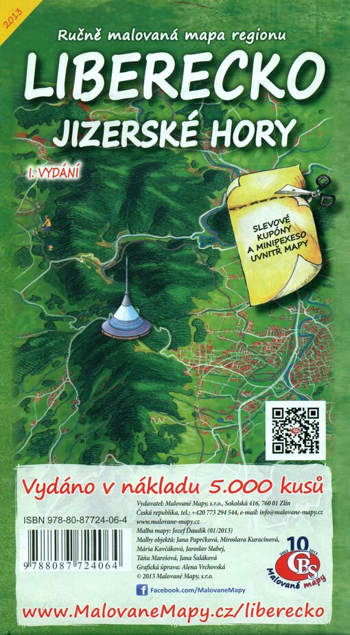 Ručně malovaná mapa regionu Liberecko, Jizerské hory
