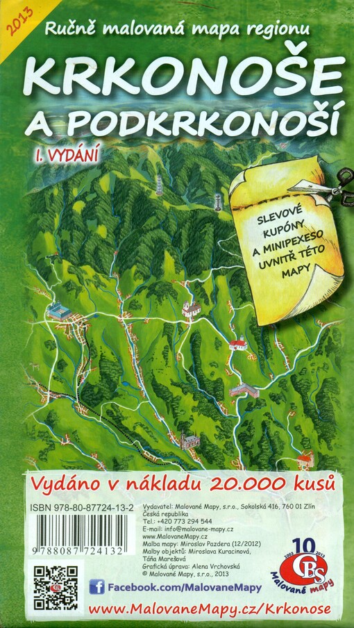 Ručně malovaná mapa regionu Krkonoše a Podkrkonoší