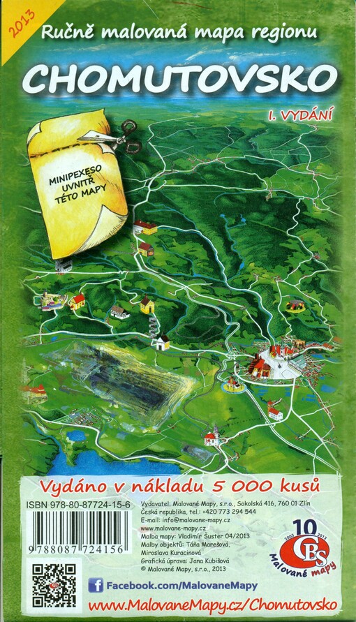 Ručně malovaná mapa regionu Chomutovsko, Krušné hory - střed