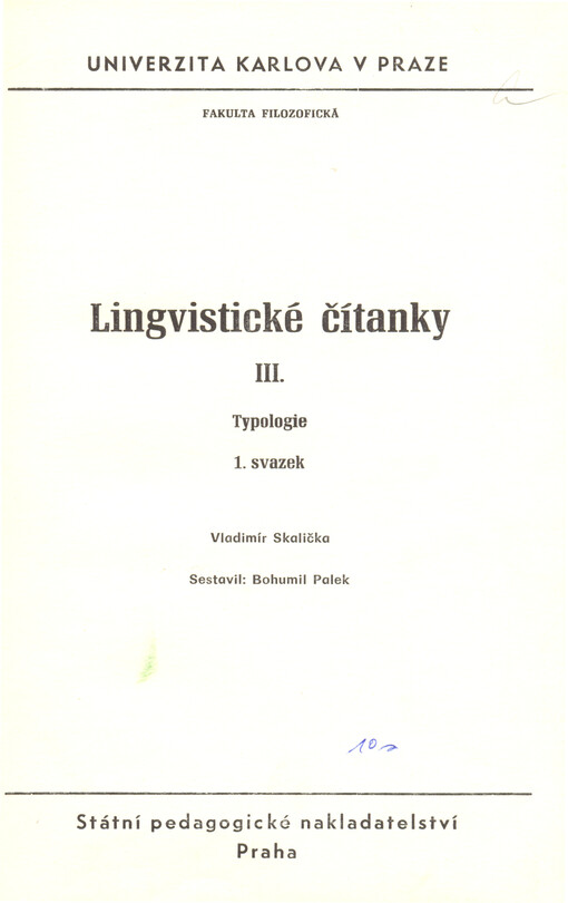 Lingvistické čítanky III :Typologie.Sv. 1