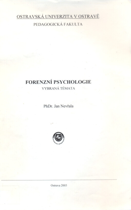 Forenzní psychologie: vybraná témata