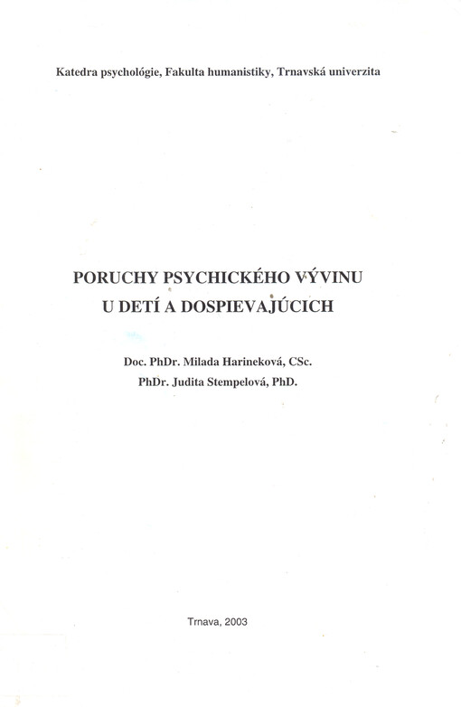 Poruchy psychického vývinu u detí a dospievajúcich