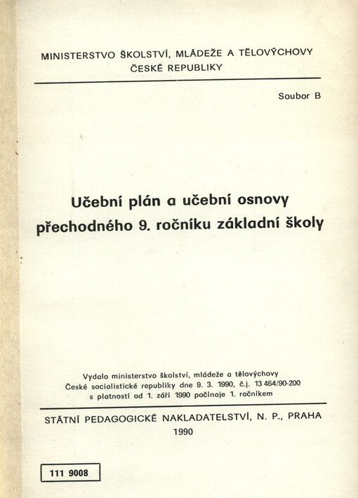 Učební plán a učební osnovy přechodného 9. ročníku základní školy