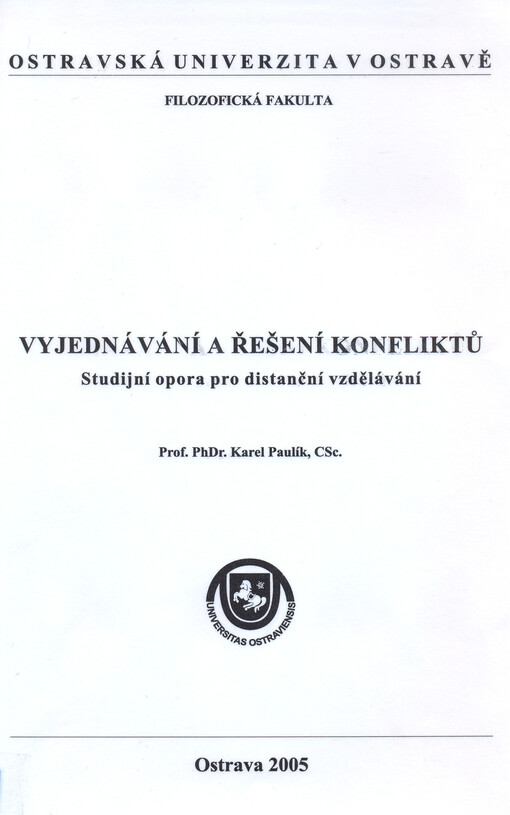 Vyjednávání a řešení konfliktů: studijní opora pro distanční vzdělávání