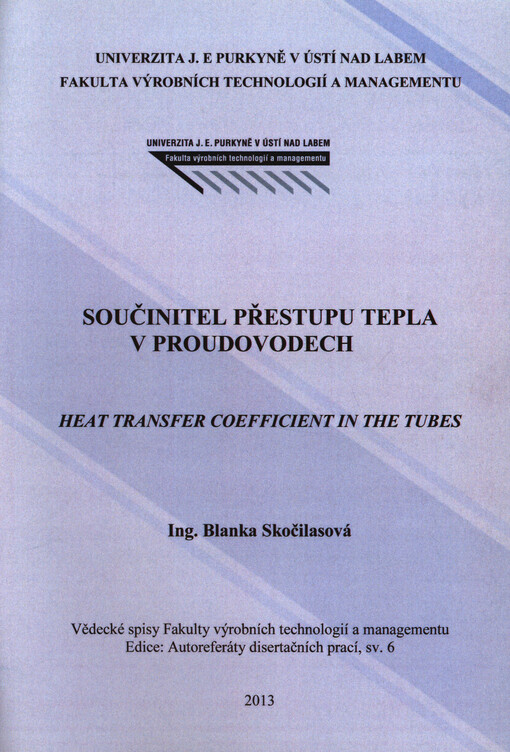 Součinitel přestupu tepla v proudovodech = Heat transfer coefficient in the tubes