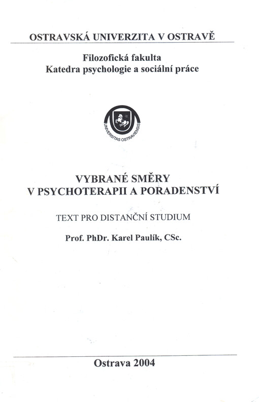 Vybrané směry v psychoterapii a poradenství :text pro distanční studium
