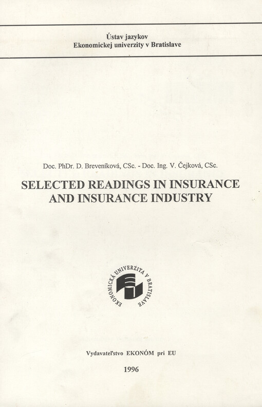 Selected readings in insurance and insurance industry
