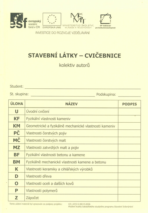 Stavební látky - cvičebnice