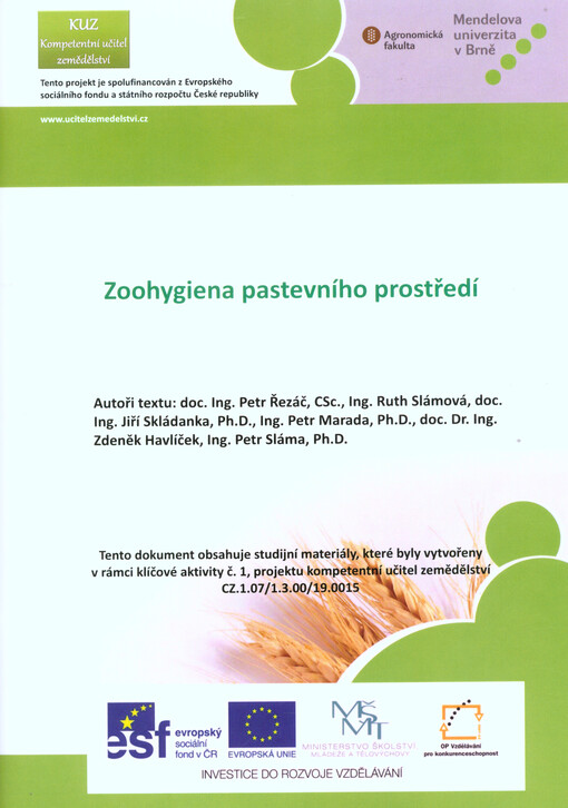 Zoohygiena pastevního prostředí :odborný kurz