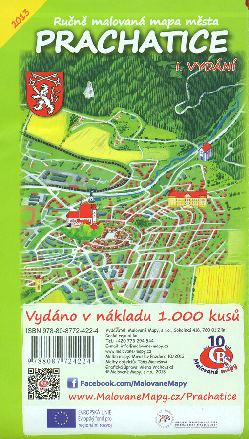 Ručně malovaná mapa katastru města Prachatice
