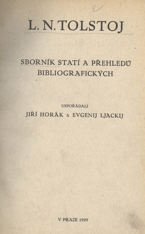L.N. Tolstoj :sborník statí a bibliografických přehledů